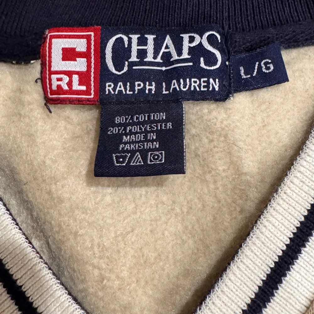 Chaps by ralph Lauren beige Sweater Vest with Navy Accents fleece lined large